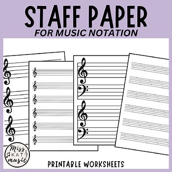 Music Staff Paper for Notation, Student, Classroom, Ensemble, Instrument, Voice