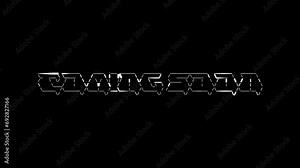 Coming soon ascii animation on black background. Ascii art code symbols with shining and glittering sparkles effect backdrop. Attractive attention promo.