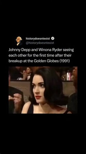 Historydoesntexist on Instagram: "This is thought to be the first post-breakup encounter between Johnny Depp and Winona Ryder that captures a glance shared at the 1991 Golden Globes while they were still engaged. ⁠ ⁠ Their actual painful breakup occurred two years later in 1993, driven by intense media scrutiny of their relationship.⁠ ⁠ Credit: @nbc"