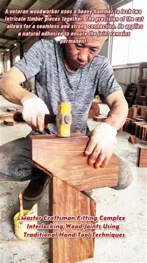 Master Craftsman Fitting Complex Interlocking Wood Joints Using Traditional Hand Tool Techniques