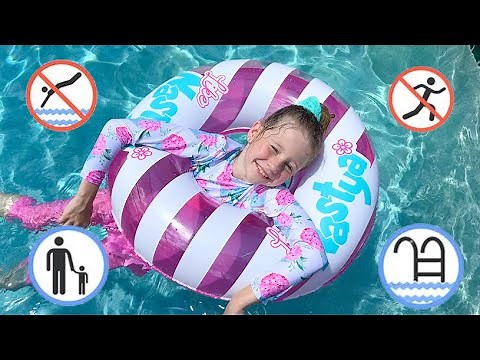 Nastya shows the safety rules in the pool