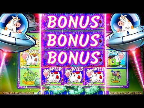 BONUS + BONUS + BONUS Invaders Attack From the Planet Moolah - LIVE PLAY!!! WILD COWS - CASINO SLOTS