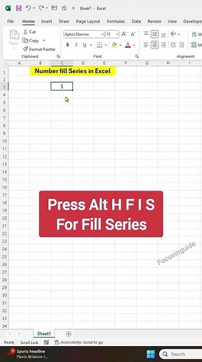 Fill Series Number Fill Series in Microsoft Excel Excel for beginners #focusinguide #shorts