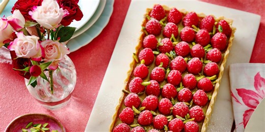 Valentine's Day raspberry and pistachio tart