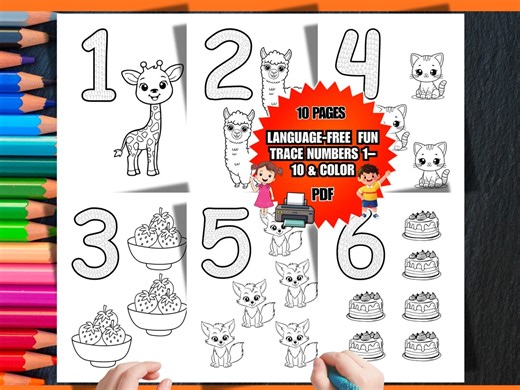 Number Tracing Worksheets for Prek | Preschool Math & Motor Skills | Trace Numbers 1–10 Coloring Pages PDF - Etsy