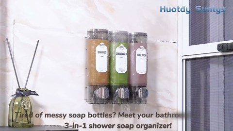 Shampoo and Conditioner Dispenser, Shower Soap Dispensers 3 Chamber No Drill Refillable Wall Mounted Shampoo Body Wash Dispenser for Shower 3 * 300 ml Container for Bathroom Hotel RV, Clear