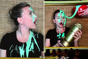 Scarlett Johansson is slimed by husband Colin Jost during MTV Movie & TV Awards