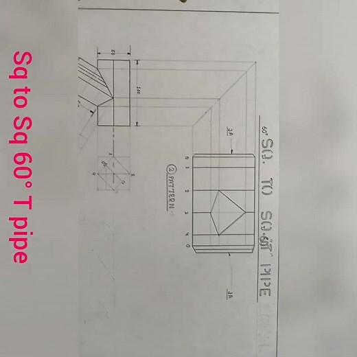 parallel line method development#square to square 60°T pipe #iti