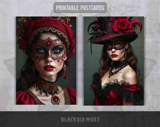 Victorian Masquerade Postcard Set: Elegant Art Cards, Commercial Use - Etsy