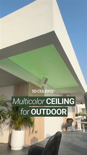 Stretch Ceilings & Lighting | SD CEILINGS® UAE 🇦🇪 on Instagram: "Multicolor Translucent Stretch Ceiling for outdoor, designed to create a strong visual effect in exterior spaces. Translucent Ceiling with backlighting spreads light softly, wrapping the exterior in a smooth glow. The material keeps its color and shape outdoors under sun, heat, and temperature changes. ✔️ RGBW LED system with remote control ✔️ Even, glare-free light for exterior use ✔️ Custom-Made solution for outdoor spaces This