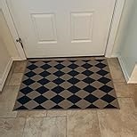 Easy Jute Checkered Runner Rug, 2.6x8 Black Modern Washable Rugs Runner for Hallway Non-Slip Kitchen Runner Rug, Geometric Diamond Indoor Outdoor Carpet for Porch Laundry Entryway