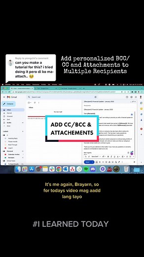 Replying to @piongchii This is how you add bcc and cc plus attachments to different recipients with personalized information 🥰 #tutorial #ilearnedtoday #brayarntutorial #mailmerge #multiplerecipients #tips #tricks #va #brayarn