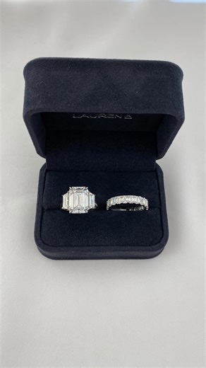 Lauren B | Timeless emerald diamond three-stone ring paired with an emerald diamond eternity band to match. The ring features a euro fit band for... | Instagram