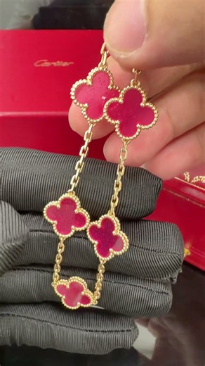 Custom Made Van Cleef Arpels Vintage Alhambra Bracelet Pink Enamel Stone