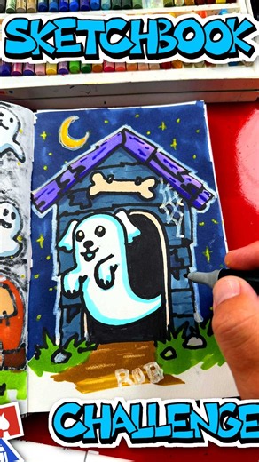 Haunted Pet House | Sketchbook Challenge #artforkidshub