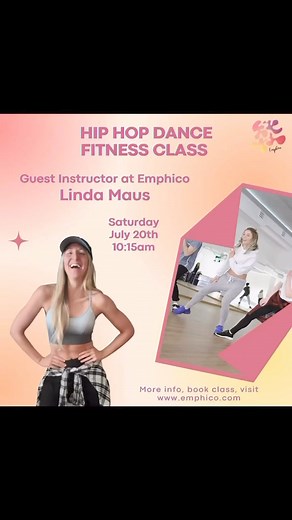 Hip Hop Dance Fitness Class with Guest instructor Linda! Let’s welcome Linda Maus also as Yinda Bounce back at Emphico, a cardio dance fusion of latin, hip hop, and pop music designed to get you smiling while you're booty shaking! Linda is going to be a guest instructor at Emphico for Hip Hop Dance Fitness class. When? Saturday July 20th 10:15am More about Linda: Linda has been dancing since she was a child and has always been active, so finding group fitness was a natural extension for her. In 