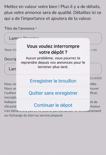 La fonctionnalité brouillon sur Le Bon Coin