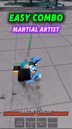 easy Martial artist combo for beginners in Strongerest Battleground #roblox #gameplay #combo