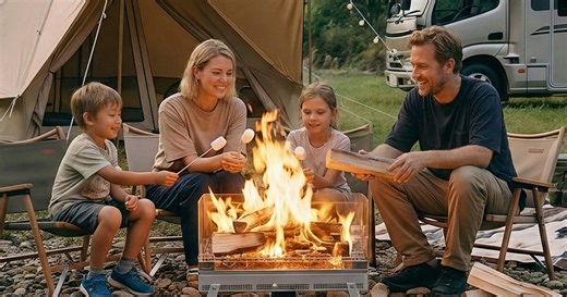 Collapsible electrified panoramic fire pit nears 100% combustion
