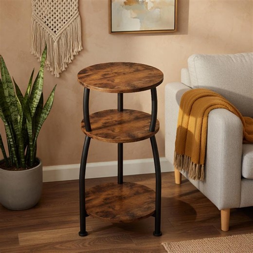 3-tier Round End Table, Industrial Rustic Brown Nightstand, Small Spaces Storage, Industrial End Table With Storage Shelf, - Etsy