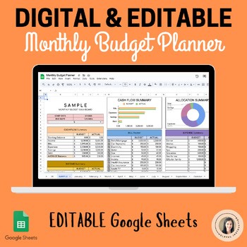 Digital & Editable Monthly Budget Planner for Teachers | Google Sheets