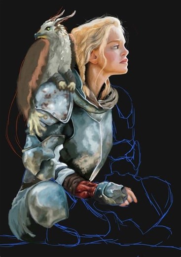 Filling in a Sketch in Krita (memileo 01 brush - flat tip) #art #digitalart #timelapse #krita