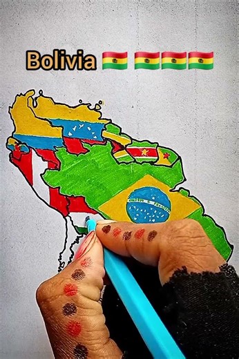 Draw Flag Map of Bolivia 🇧🇴 #bolivia #flag #map #drawing #colouring