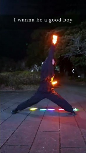 Perfect timing and skilled steps can light up the starry sky. Glow stick dance. Every frame is l