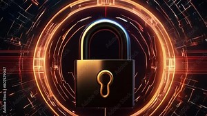Cyber security and digital computer protection with padlock symbol abstract digital concept. Network, cyber technology and computer background seamless and looped animation