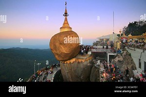 Kyaiktiyo Pagoda, December 7 2015, - Many Buddhist People Worship Kyaiktiyo Pagoda Holy Golden Rock Pagoda Landmark Religion Place Of Mon State City, Myanmar Stock Video Footage - Alamy