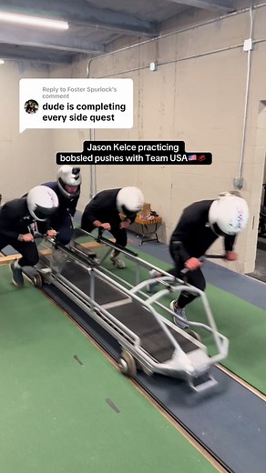 Replying to @Foster Spurlock king of side quests 👑 watch the full video on @Jason Kelce ‘s YouTube 🛷 #olympians #bobsled #jasonkelce #olympics #bobsleigh @Team USA