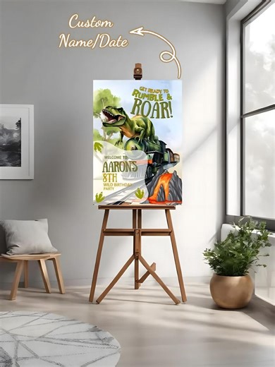 1pc Personalized Editable Dinosaur Train Birthday Welcome Sign, Custom Dinosaur Party Poster, Printable Dinosaur Train Birthday Template, Custom Birthday Welcome Sign, Personalized Name, Date And Picture Customization, Wedding Entrance, Banquet Hall, Street Welcome Sign, Custom Welcome Sign | SHEIN USA