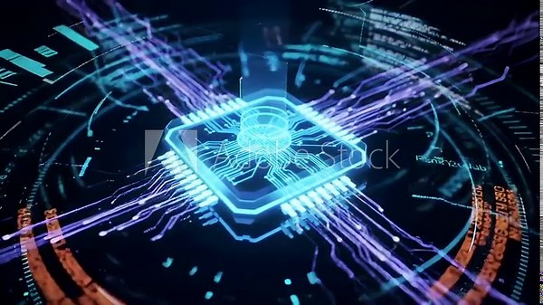 Futuristic Neuromorphic Chip with Glowing Data Streams – Advanced AI Hardware Technology Visualization