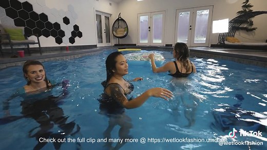 Wet Jeans Pool Party Fun with 3 Girls