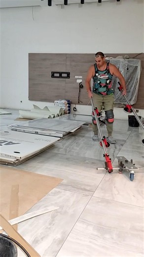 The only way to install a large porcelain slab alone
