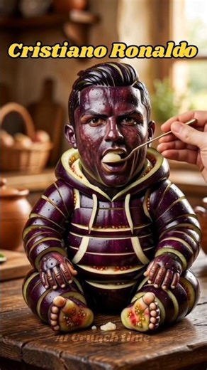 Is that... Cristiano Ronaldo as an Eggplant?! 🍆😱 AI Food Art Magic #Shorts