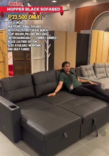 IT’S BACK! The black leather version of our multifunctional hopper sofabed ✨HOPPER BLACK LEATHER SOFABED✨ Features: 89X53 INCHES MULTIFUNCTIONAL SOFABED WITH PULLOUT, STORAGE BENCH 2CUP HOLDER,PILLOWS INCLUDED (INTERCHANGEABLE L-CORNER/ARMREST BLACK LEATHER EDITION ALSO AVAILABLE IN BROWN AND GRAY FABRIC - 🛒 RESERVE NOW! - Message us Online via our FB Page: 📥 “FURNITURE DEALS PHILIPPINES” - 📍Or visit our Furniture Deals Showrooms: 📌 Furniture Deals Imus: 5595-D-PALICO IV Along E. Aguinaldo, 