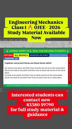 Engineering Mechanics Class 1 📘 | Study Material Available Now | Full Basics Explained mcqs ojee mcq