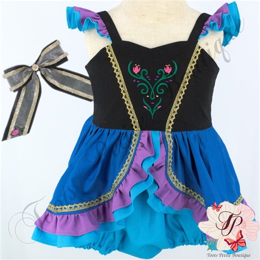 Princess Anna Frozen Birthday Skirted Romper, Embroidered Gold Lace Ruffle Skirt, Hair Bow, Baby Toddler Girl, First Birthday Custom - Etsy