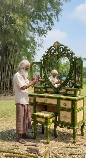 Just a piece of bamboo and spark of imagination! #BambooDressingTable #BambooFurniture #BambooCraft | Artwork Pratidin