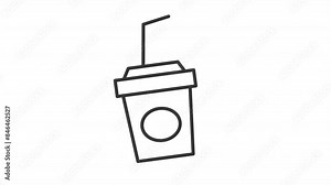 Animated coffee icon. Caffeine line animation. Beans joining, cup shaking. Mocha drink, cappuccino. Black illustration on white background. HD video with alpha channel. Motion graphic Stock Video