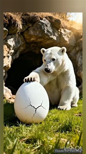 A large egg rolls through the snow and reaches a bear's cave 😭 #ai​ #egg​ #save​ #bear​