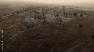 Tel Megiddo National Park Aerial view, israel the legendary site of ancient battles and biblical prophecies, drone view, 2024, Israel