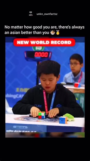Unkn_factzs💀 on Instagram: "In November 2025, Ziyu Ye (Lt17))) from China set a new world record for the 2x2x2 Rubik’s Cube single solve, completing it in just 0.39 seconds using a GAN Cube at the Hefei Open 2025. His time officially beats all previous solves, making it the fastest ever recorded by the World Cube Association (WCA). This feat once again highlights the insane precision and reflex mastery of Asian cubers in the global speed-cubing scene. Think about it - 0.39 seconds is faster tha