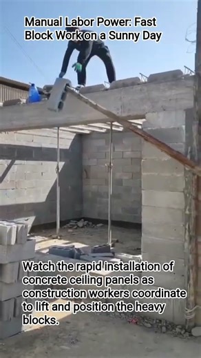 Manual Labor Power: Fast Block Work on a Sunny Day#ConcreteWork#Roofing#ManualLabor