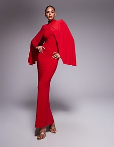 ASOS DESIGN high neck wrap over long sleeve maxi dress in red | ASOS