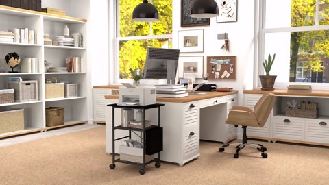 3 Tier Printer Stand,Mobile Printer Table with Lockable Wheels, Heavy-Duty Rolling Printer Cart with Storage Shelf for Most Inkjet Printers Fax Scanner Machine(Black)