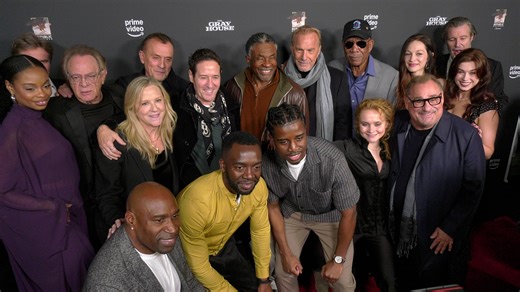 The cast of "The Gray House" poses together on the red carpet at the screening of their TV series in Los Angeles