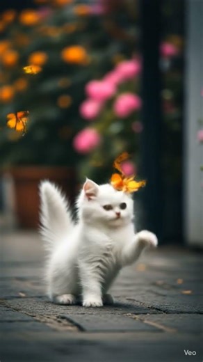 Cutest Kitten Ever 😻🦋 | Fluffy Cat Playing with Butterflies 🌸✨ #cutecat #fluffycat ##viralshorts