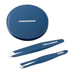 Tweezerman Brow & Grooming Set - Compact Mirror, Slant Tweezer and Travel Tweezerette for Women and Men